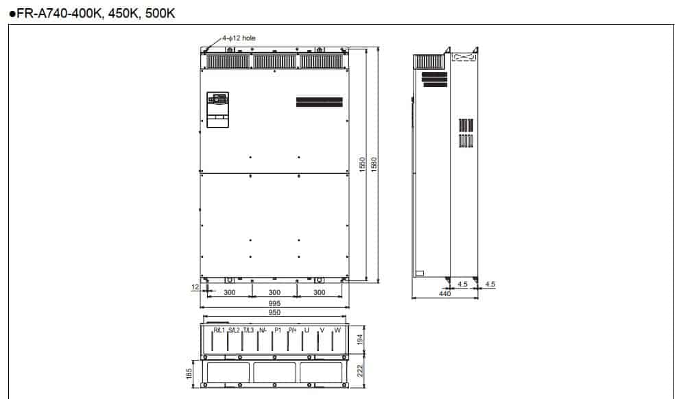kích thước biến tần fr-a740-450k
